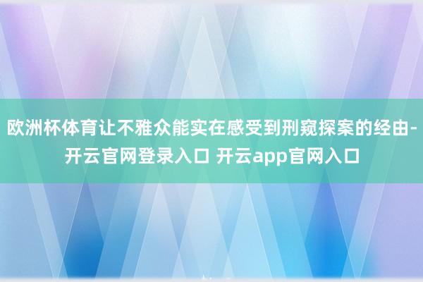 欧洲杯体育让不雅众能实在感受到刑窥探案的经由-开云官网登录入口 开云app官网入口