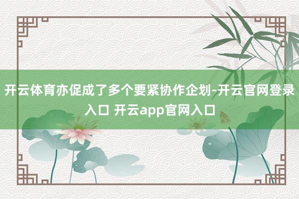 开云体育亦促成了多个要紧协作企划-开云官网登录入口 开云app官网入口